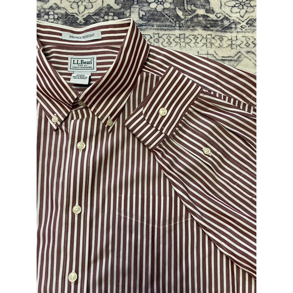 L.L.Bean‎ Mens XL Wrinkle Resistant Stripe Button-Down Shirt 100% Cotton Classic